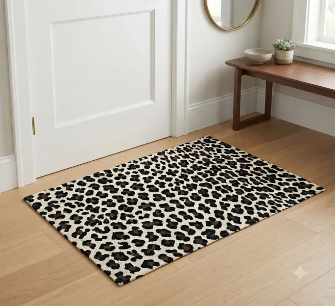 Leopard Print Cotton-Polyester Accent Rug / Door Mat (20x32